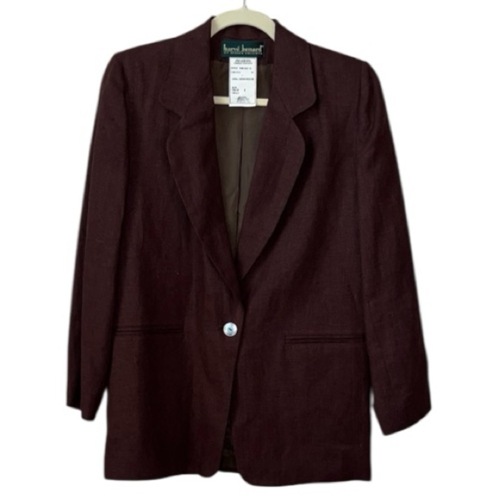 Vintage Harve Benard Chocolate Brown Linen Long Sleeve Blazer Size 4 Tall